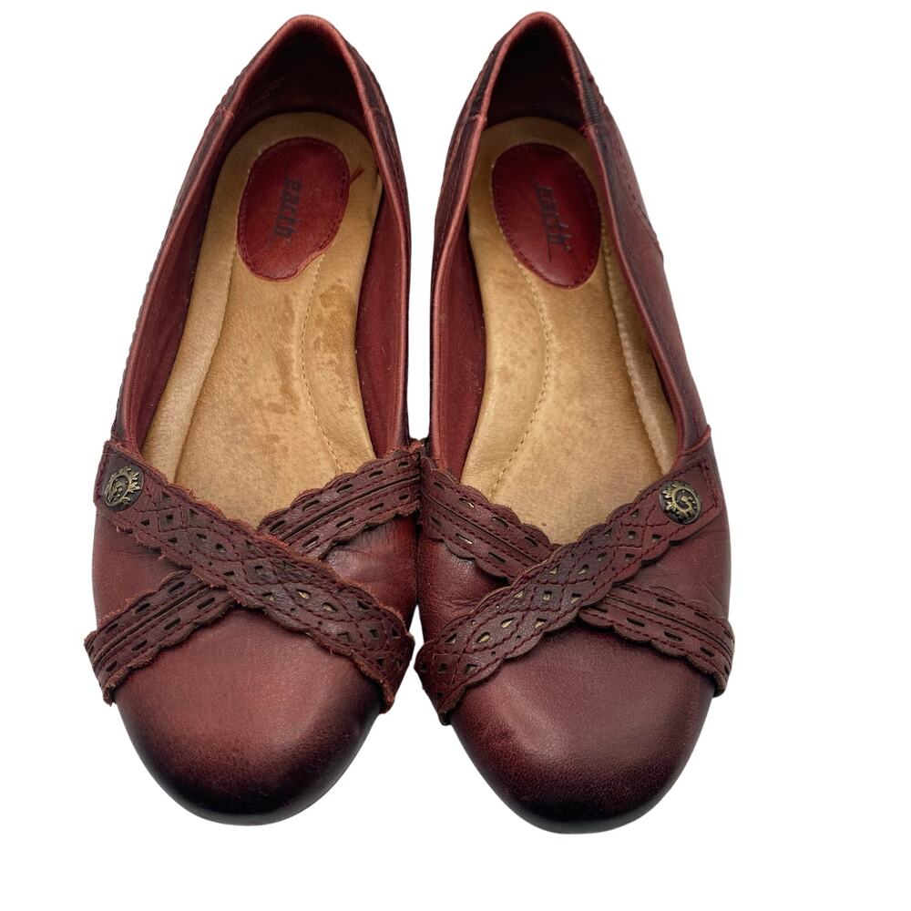 Women's Burgundy Leather Ballet Flats with Braided Strap